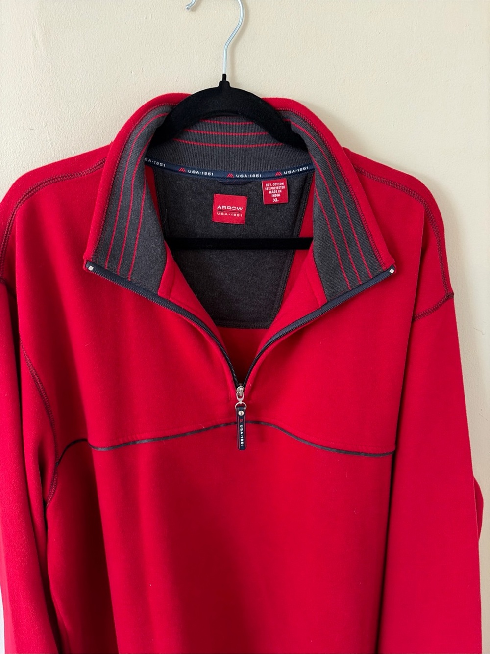 Arrow Men’s Red Zip-Up Sweater with Charcoal Trim